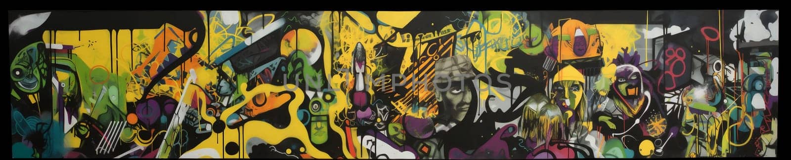 art yellow wall graffiti background banner spray urban backdrop paint colourful. Generative AI. by Vichizh