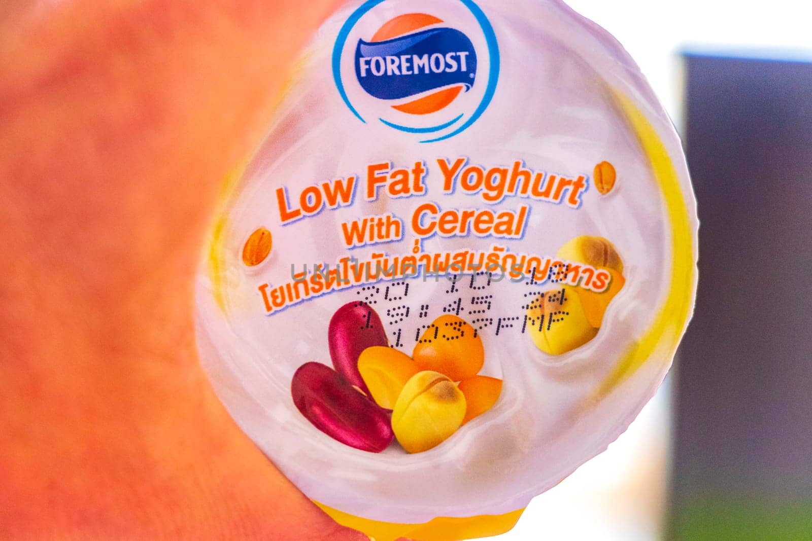 Foremost Thai yogurt yoghurt low fat with cereal in Naithon Beach Sakhu Thalang on Phuket island Thailand in Southeastasia Asia.