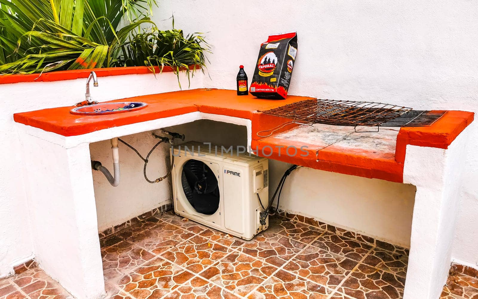 Barbecue area on the balcony terrace in Playa del Carmen Quintana Roo Mexico.