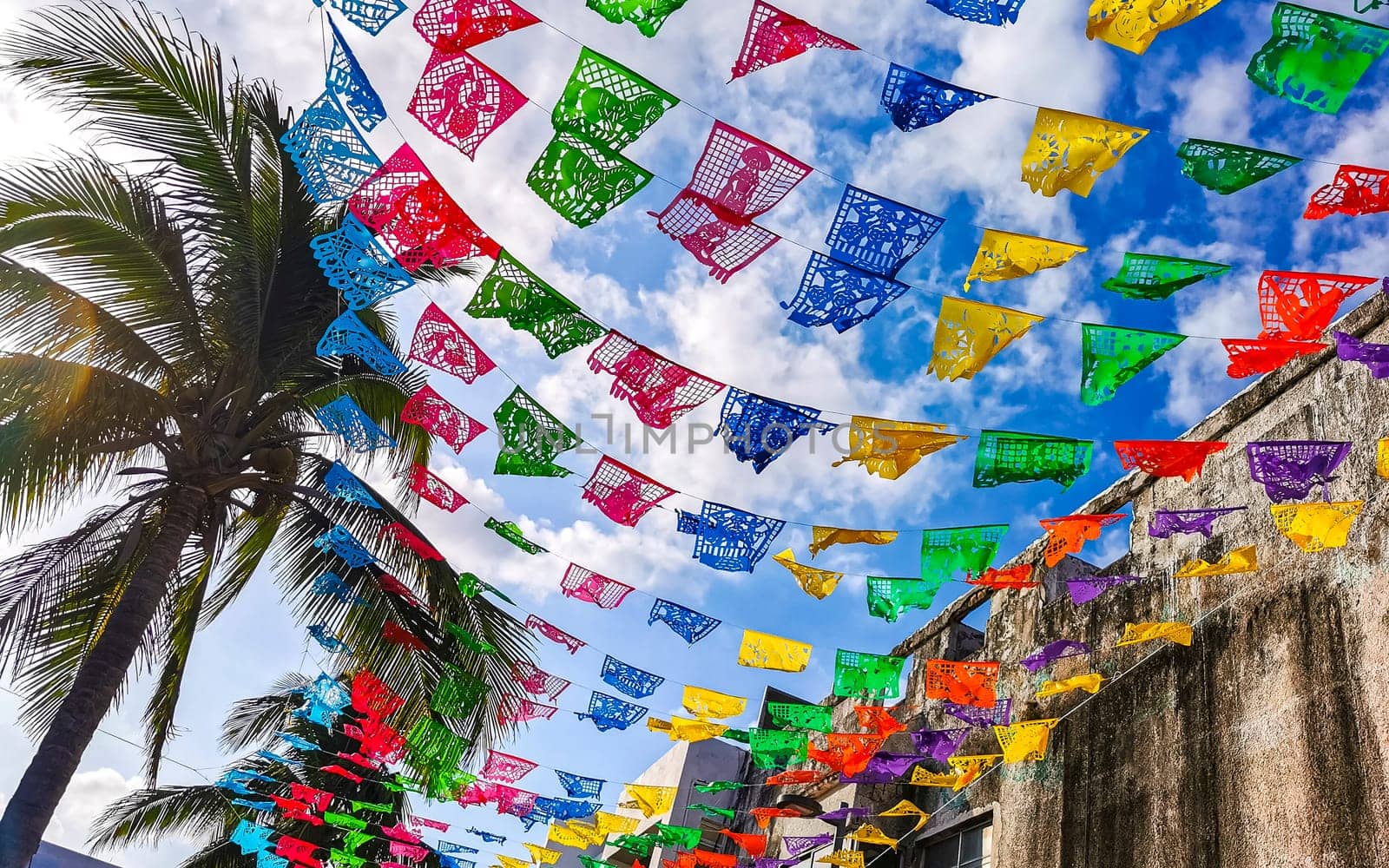 Mexican celebration and festive decorations in Playa del Carmen Quintana Roo Mexico.