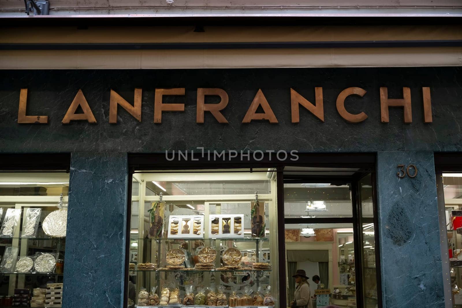 Cremona, Italy - November 20th 2024 Lanfranchi store in cremona, italy, showcasing traditional food products in a charming window display