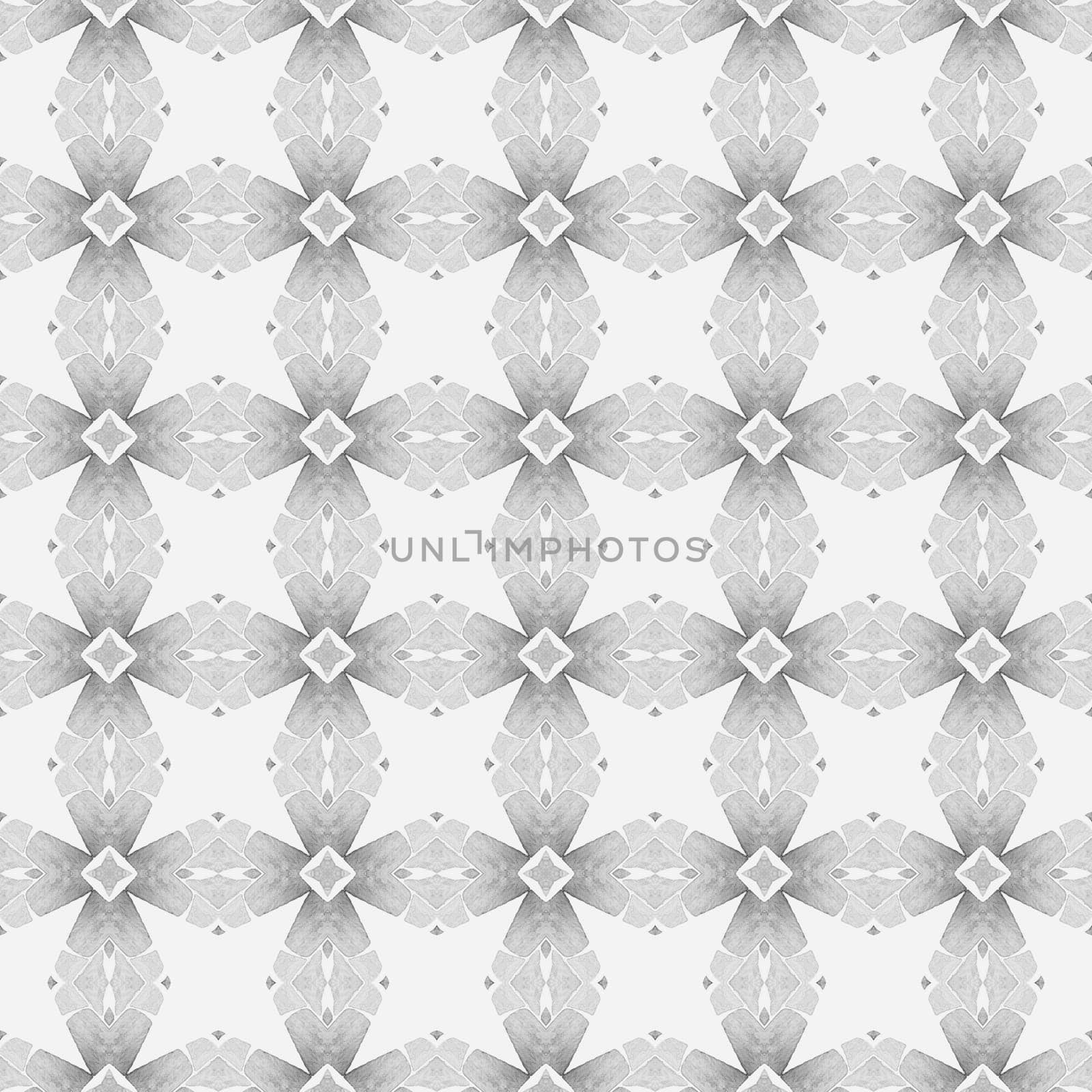 Tiled watercolor background. Black and white majestic boho chic summer design. Hand painted tiled watercolor border. Textile ready alive print, swimwear fabric, wallpaper, wrapping.