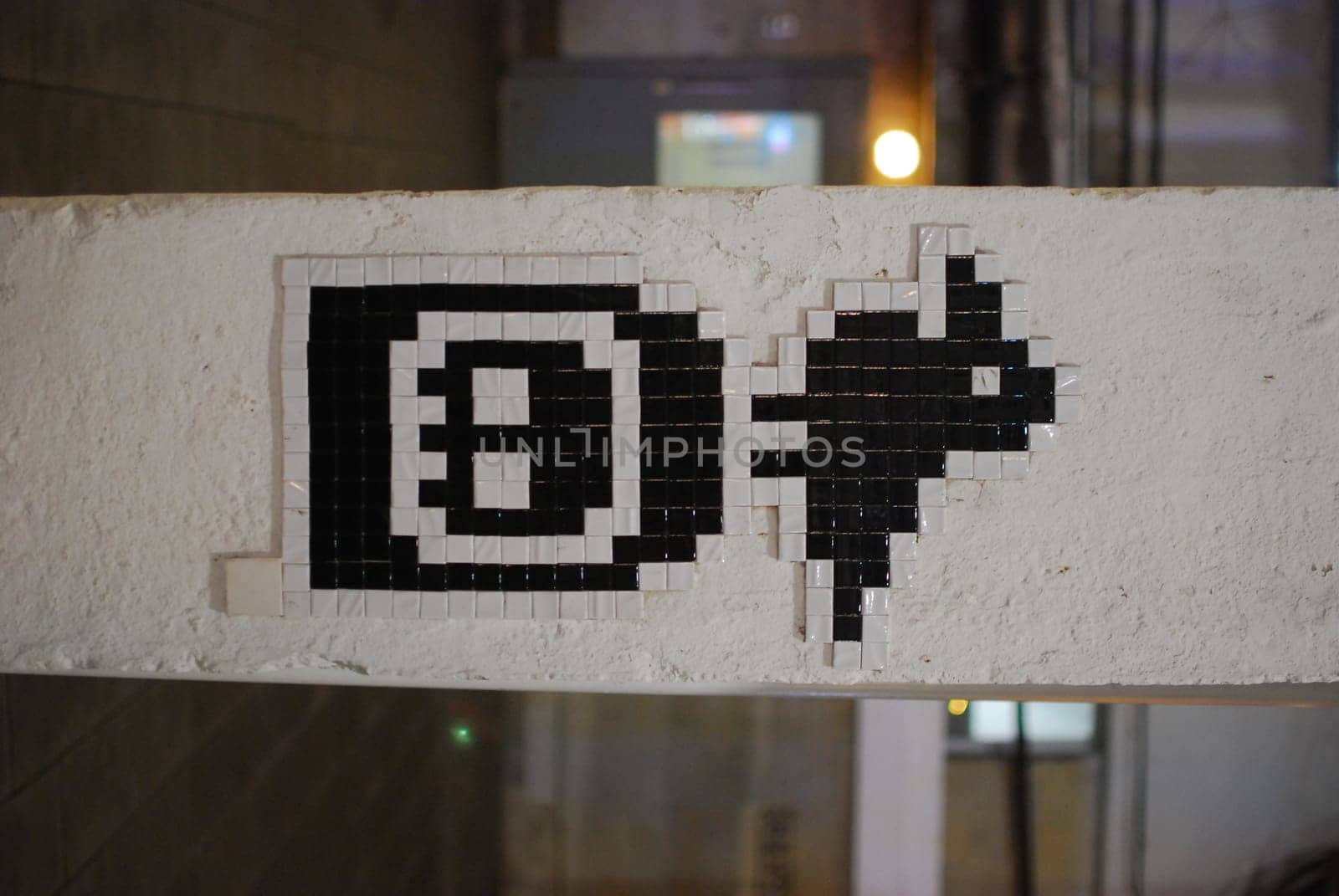 A captivating and striking pixel art installation featuring a charming and playful character in a vibrant city setting