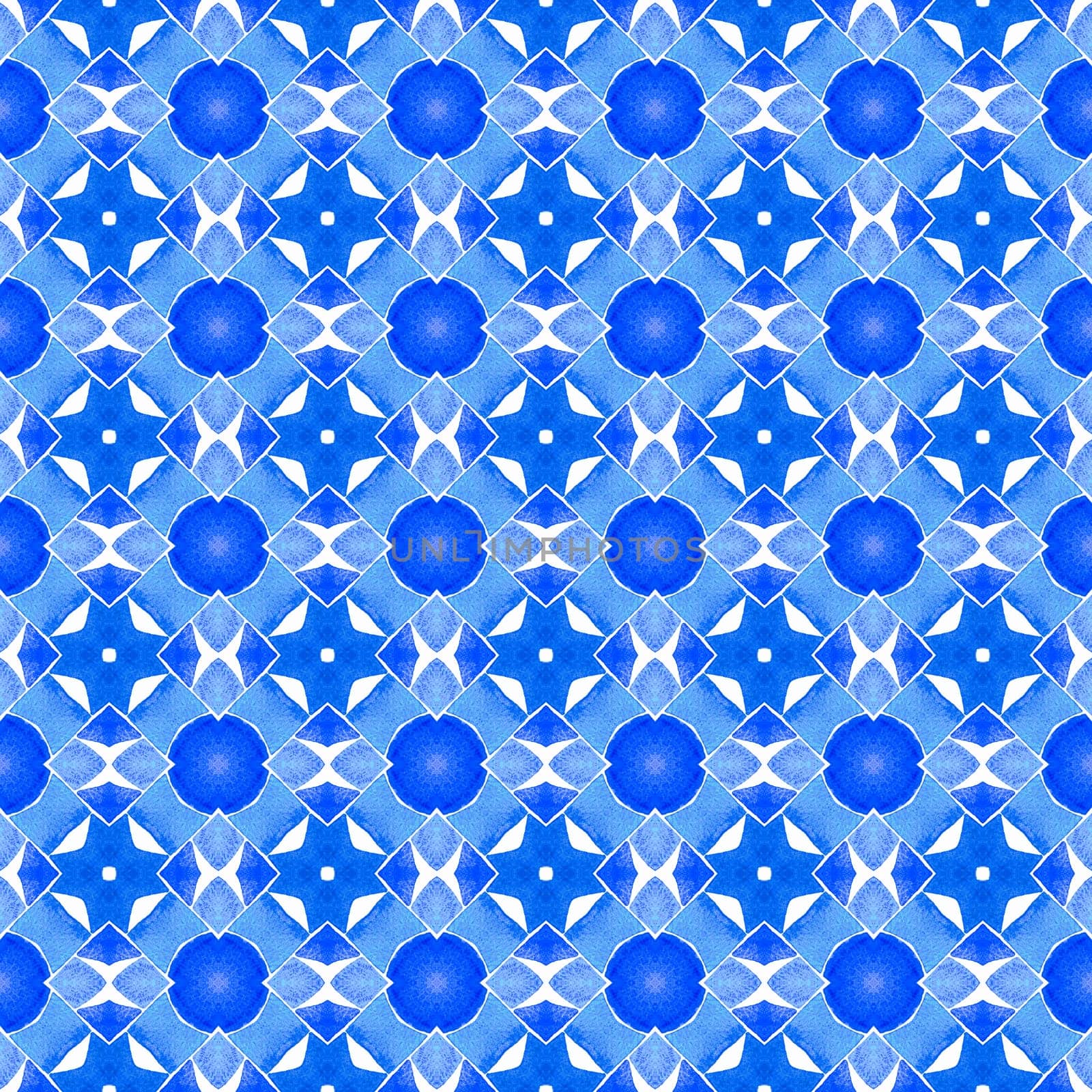 Textile ready perfect print, swimwear fabric, wallpaper, wrapping. Blue appealing boho chic summer design. Watercolor medallion seamless border. Medallion seamless pattern.