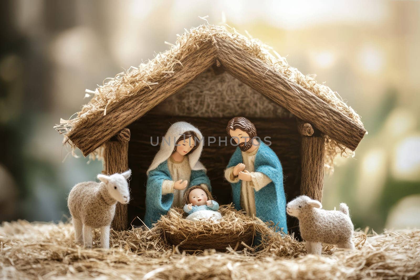 Christmas creche with Joseph Mary and small Jesus