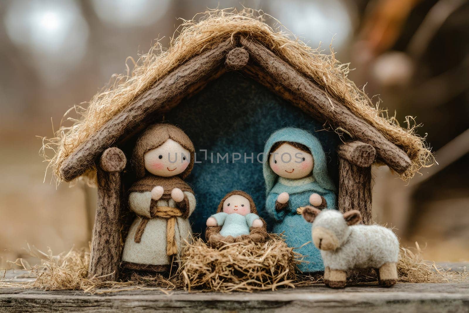 Christmas creche with Joseph Mary and small Jesus