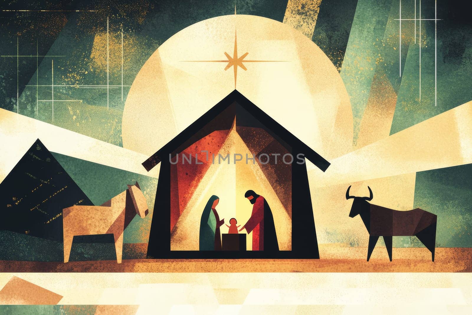 Christmas creche with Joseph Mary and small Jesus