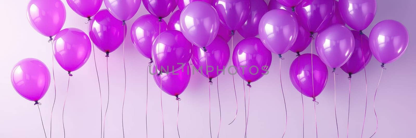 A collection of bright purple balloons floats gracefully against a simple background, evoking a joyful and lively ambiance perfect for celebrations and parties.