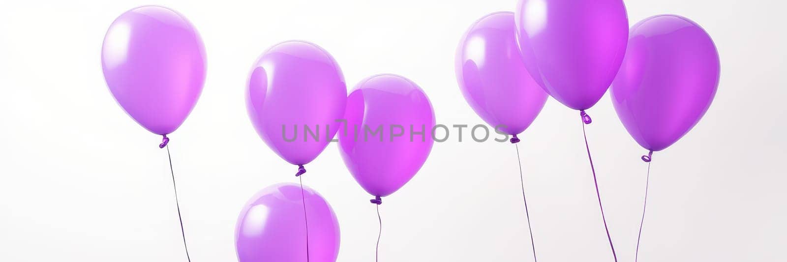 A group of vibrant purple balloons floats gracefully, creating a lively atmosphere at a celebration. The setting is bright and joyful, perfect for any event.