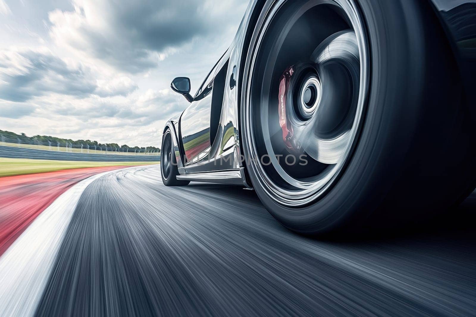 Experience the thrill of speed as a sleek sports car races on the track, capturing dynamic motion and vibrant energy in every detail.