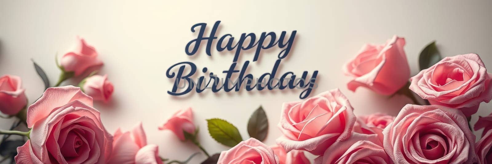 A lovely arrangement of pink roses surrounds a warm birthday greeting, creating a perfect atmosphere for celebrating someone's special day with love and joy.