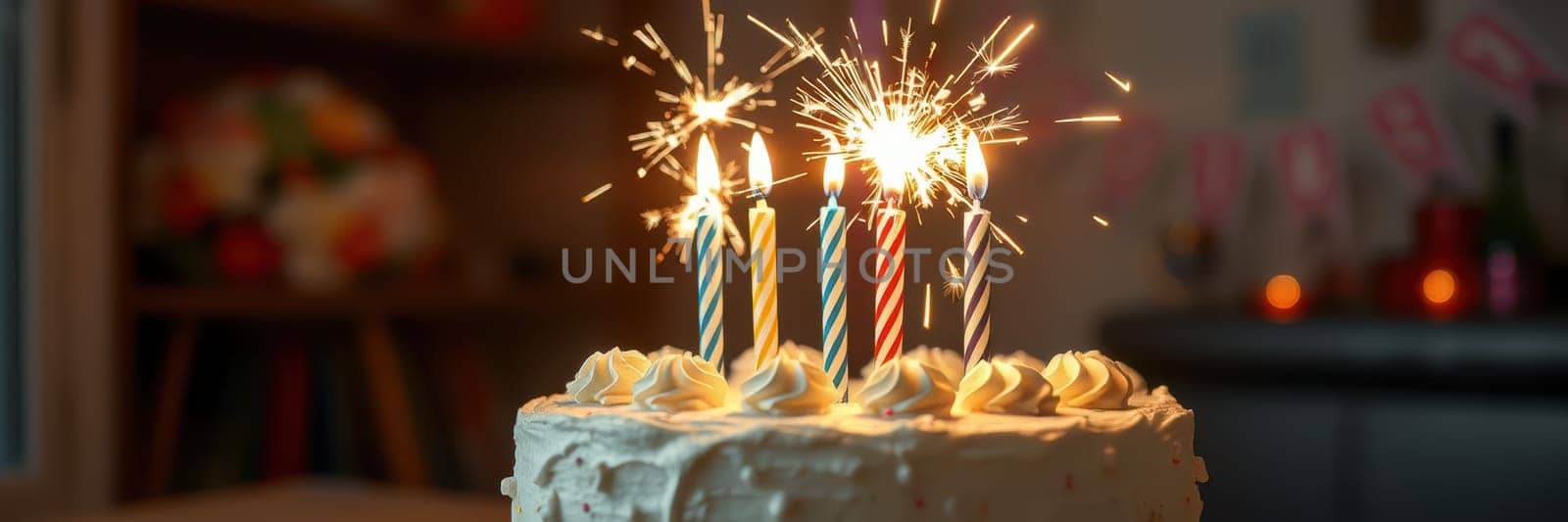 Friends gather to celebrate a special birthday, featuring a beautifully decorated cake with lit candles. The warm ambiance is perfect for festivities and joy.