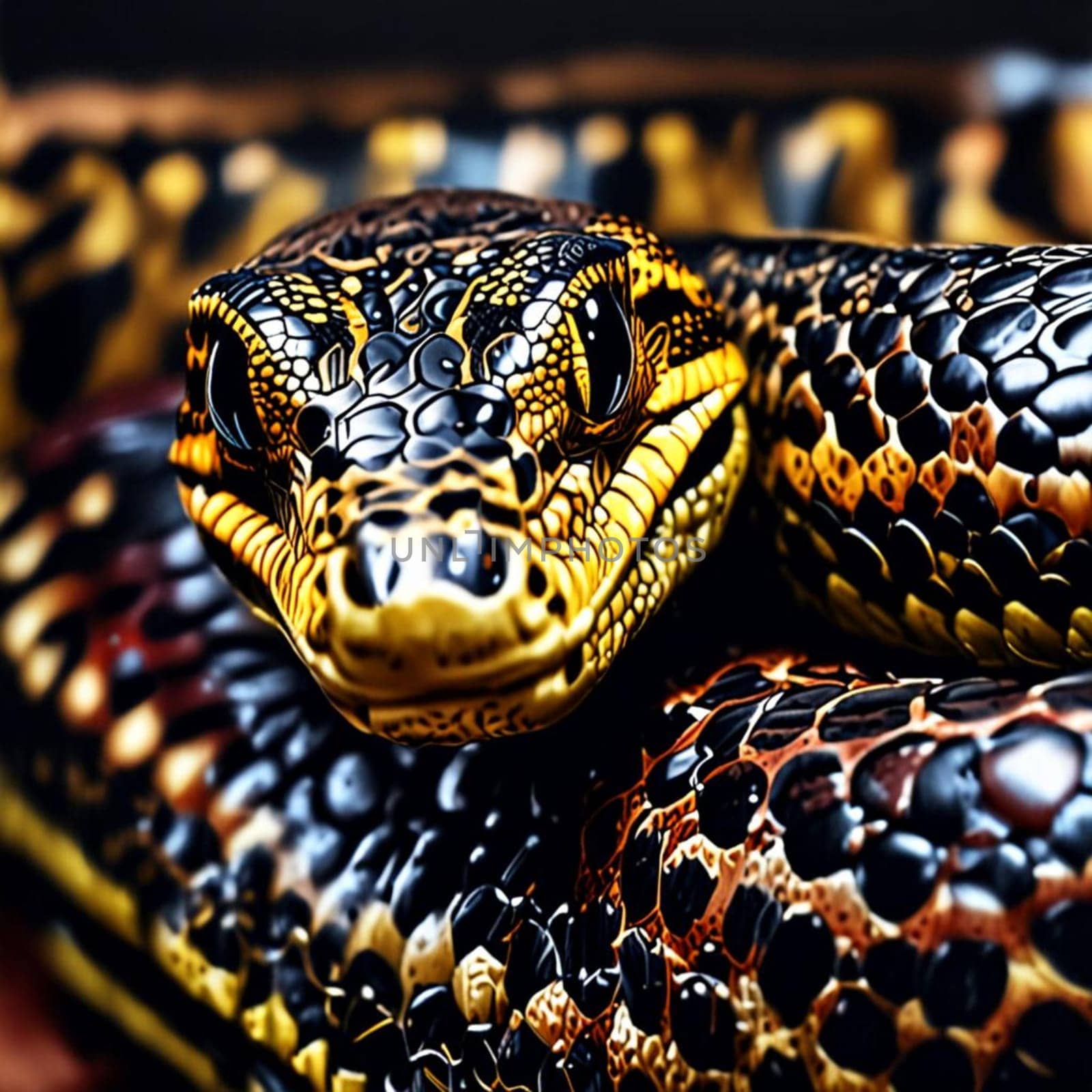 snake anaconda nature mammals, realistic photo image macro portrait yellow brown skin, wild tropical. High quality illustration