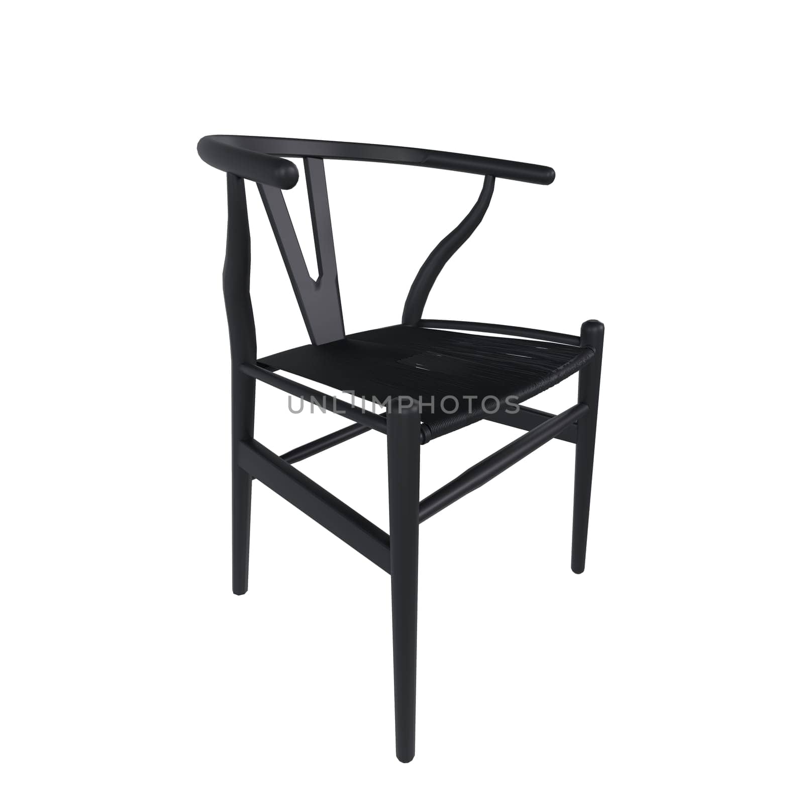 A black wooden chair features sleek lines and elegant curves, showcasing modern design.