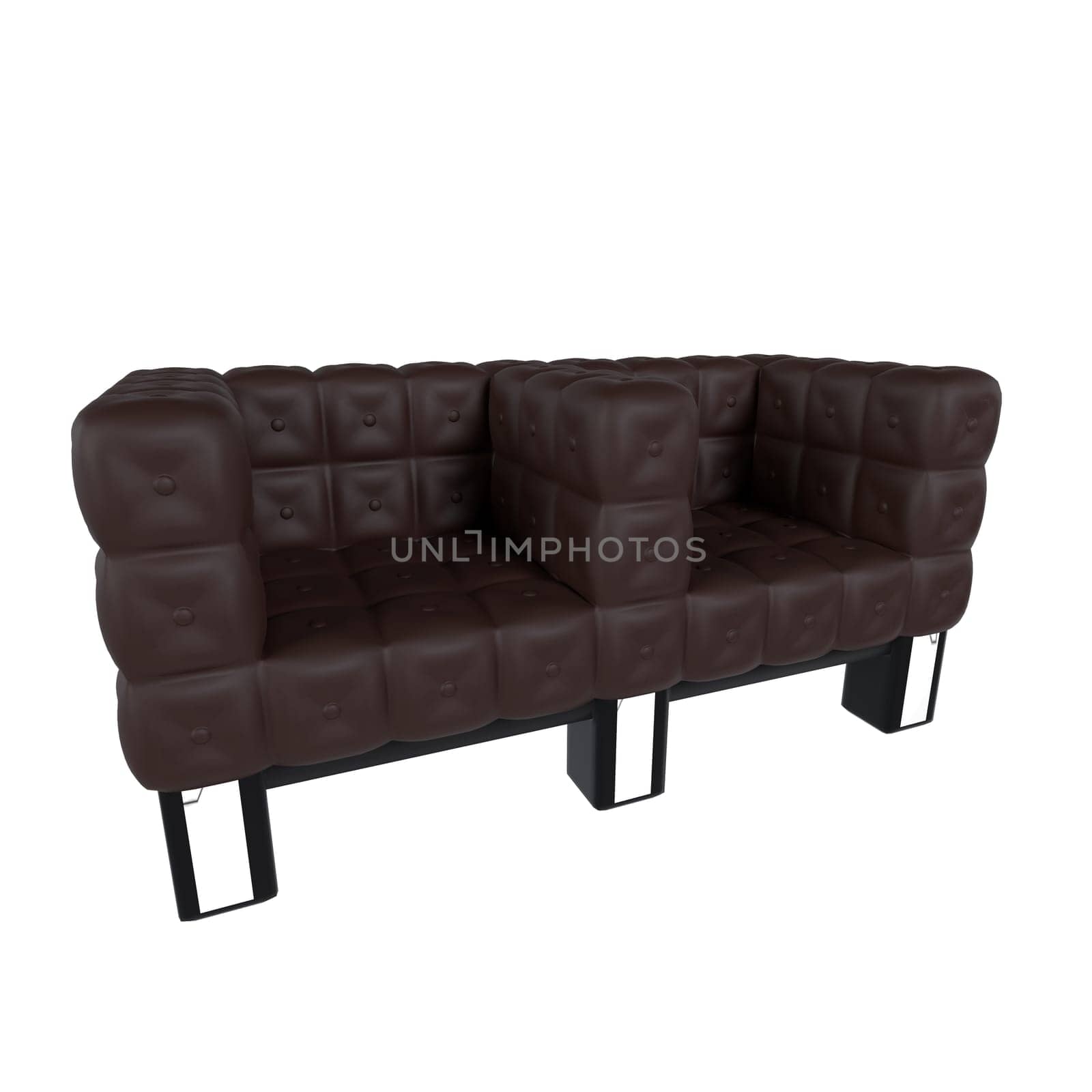 This 3D rendering showcases a modern brown tufted sofa suitable for various interiors.