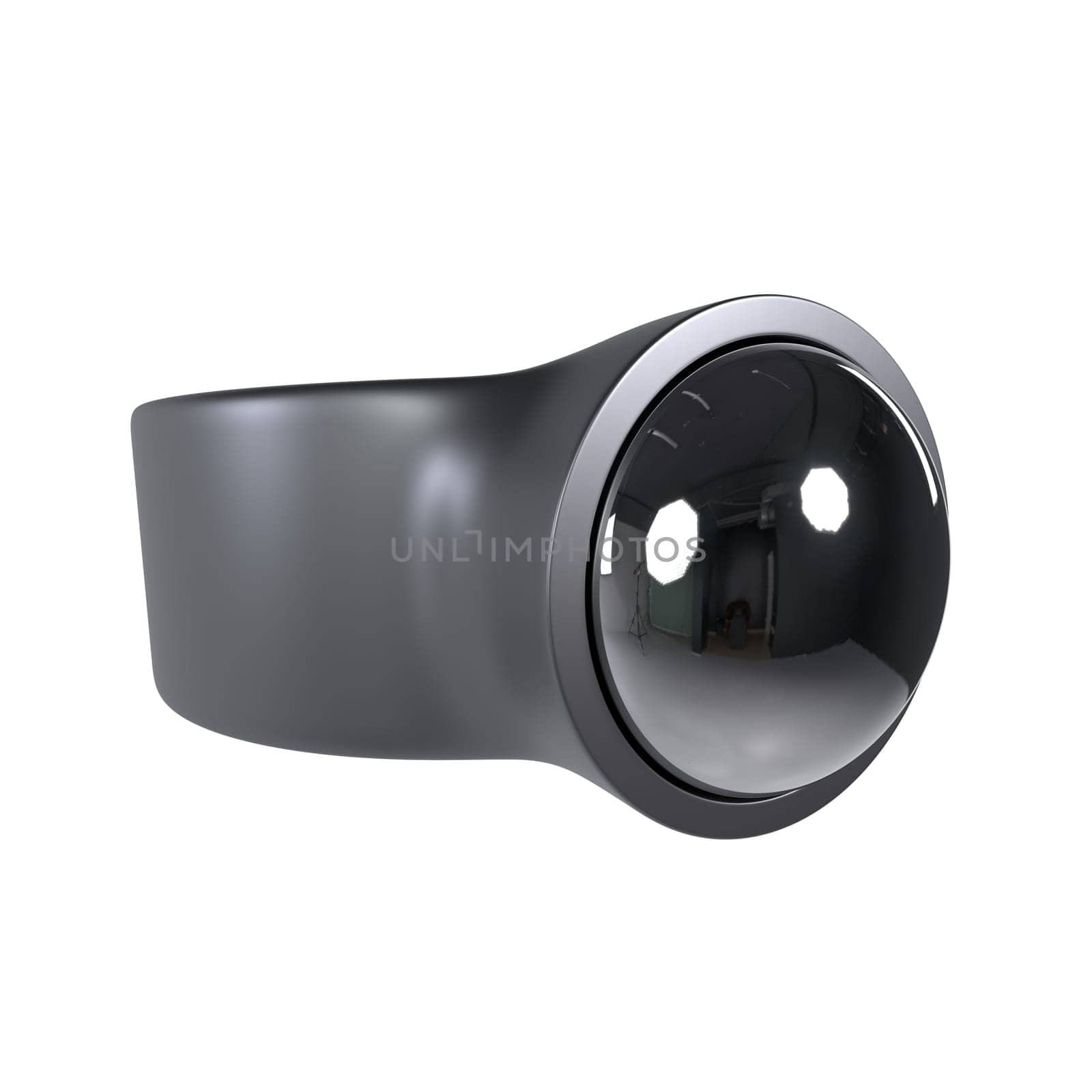 A modern, minimalist wearable device features a large reflective front surface.