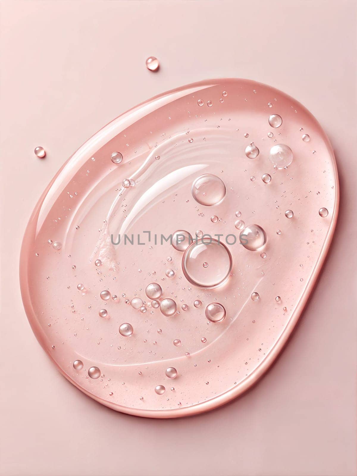 Glycerin gel texture. Transparent serum toner drop on pink background. Liquid gel moisturizer with bubbles macro. Ai generated