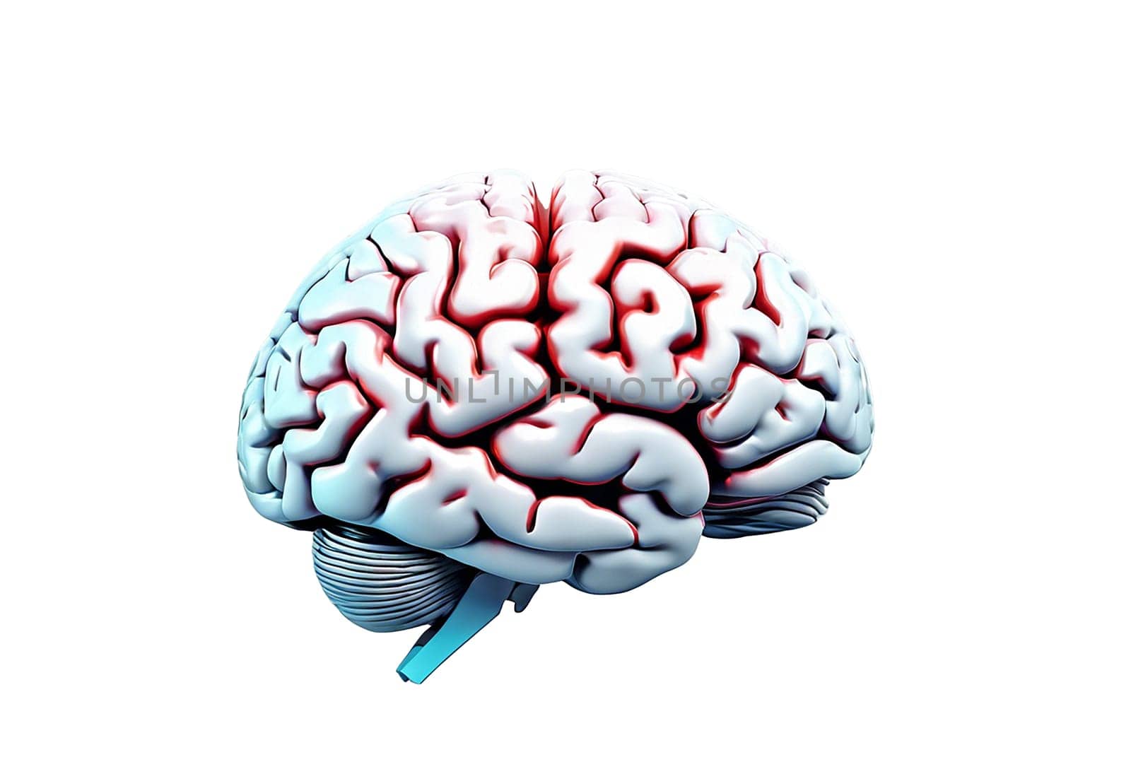 Pink human brain isolated in transparent background - Generative AI
