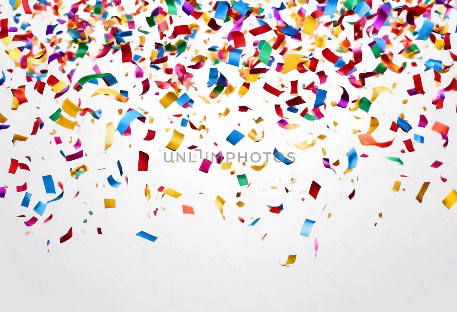 Colorful confetti falling in white background - Generative AI
