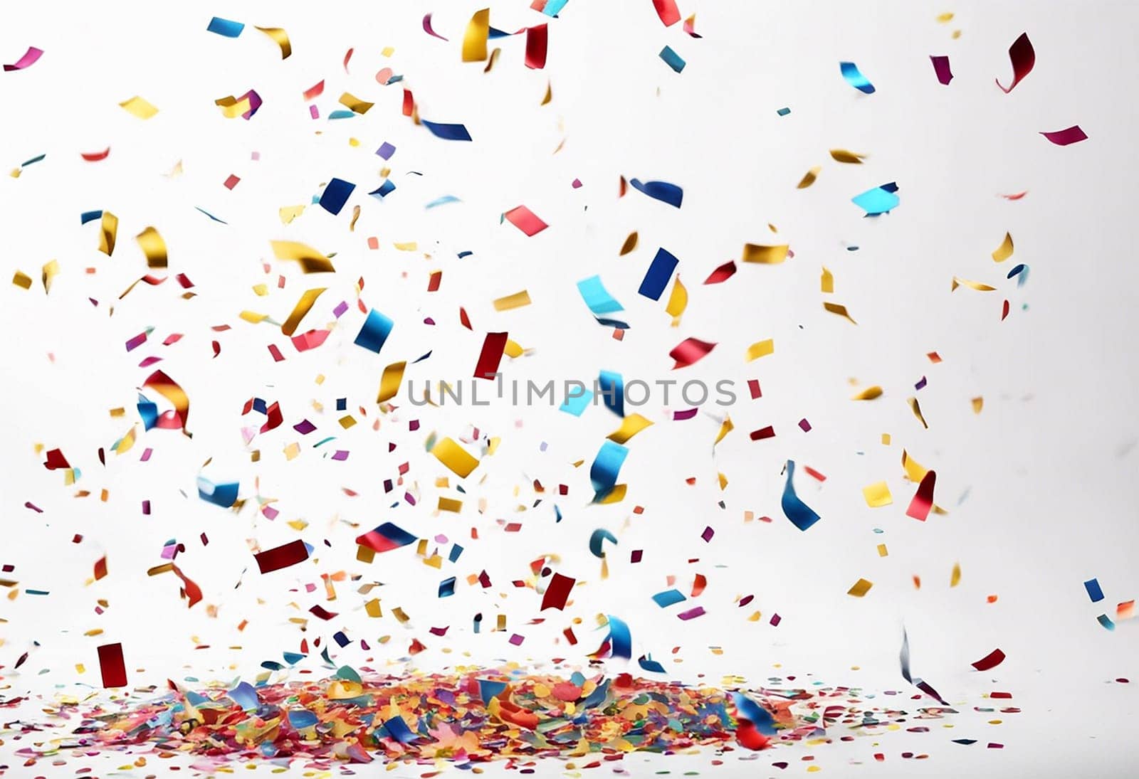 Colorful confetti falling in white background - Generative AI