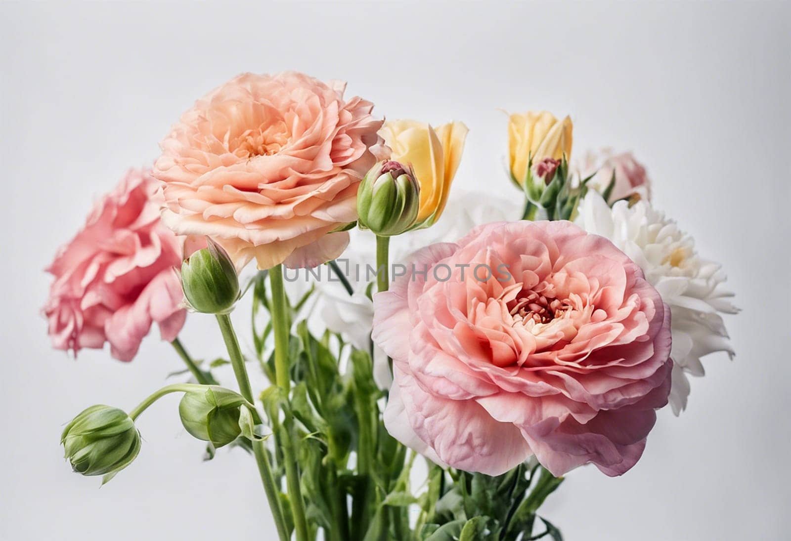 Pink flowers in white background - Generative AI