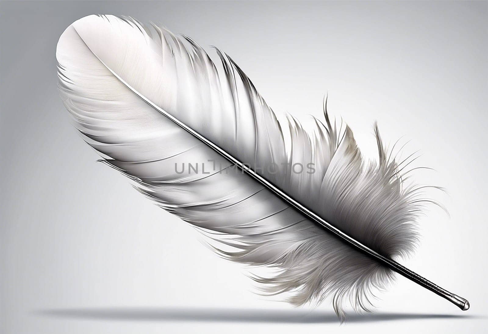 White feather isolated on a grey and white background- Generative AI