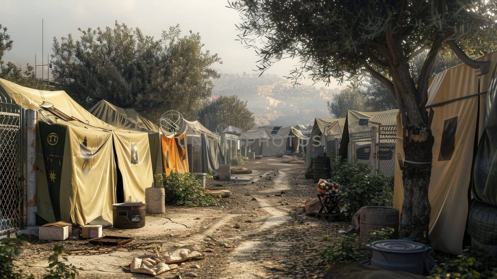 Image of a refugee camp or makeshift settlement