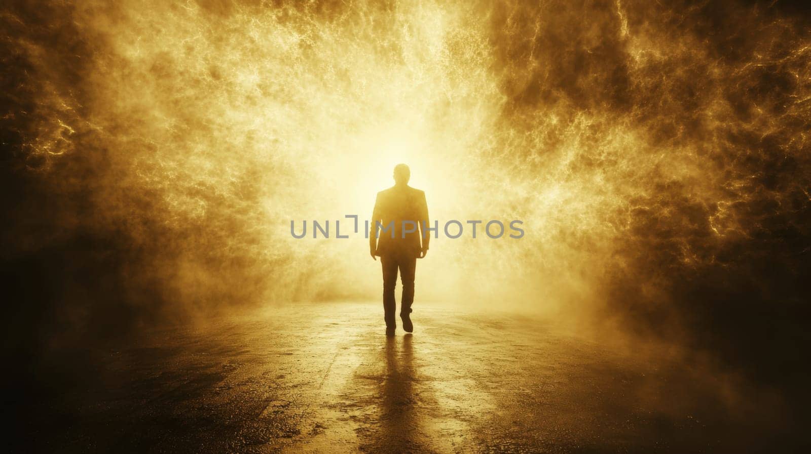 Metaphorical image of a man shedding layers of darkness as he steps into light