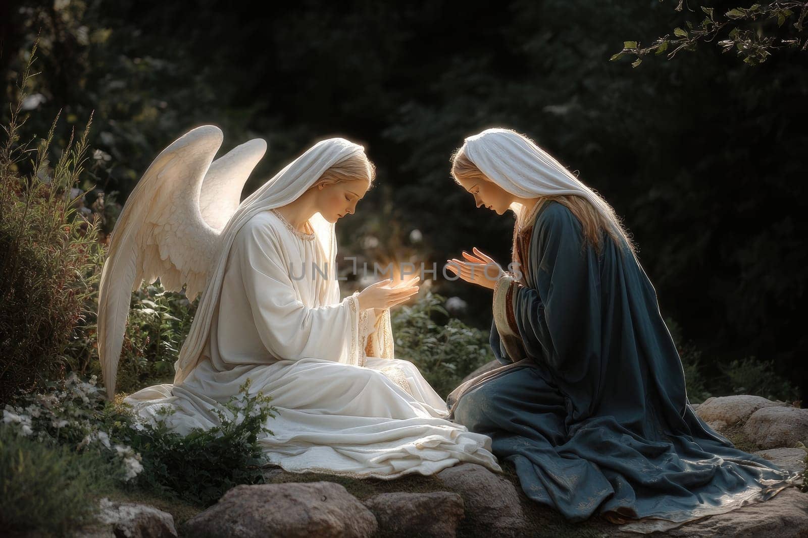 Blessed Virgin Mary Annunciation: Archangel Gabriel visit, holy declaration, divine moment, sacred encounter, spiritual messenger, profound faith, celestial communication, heavenly moment