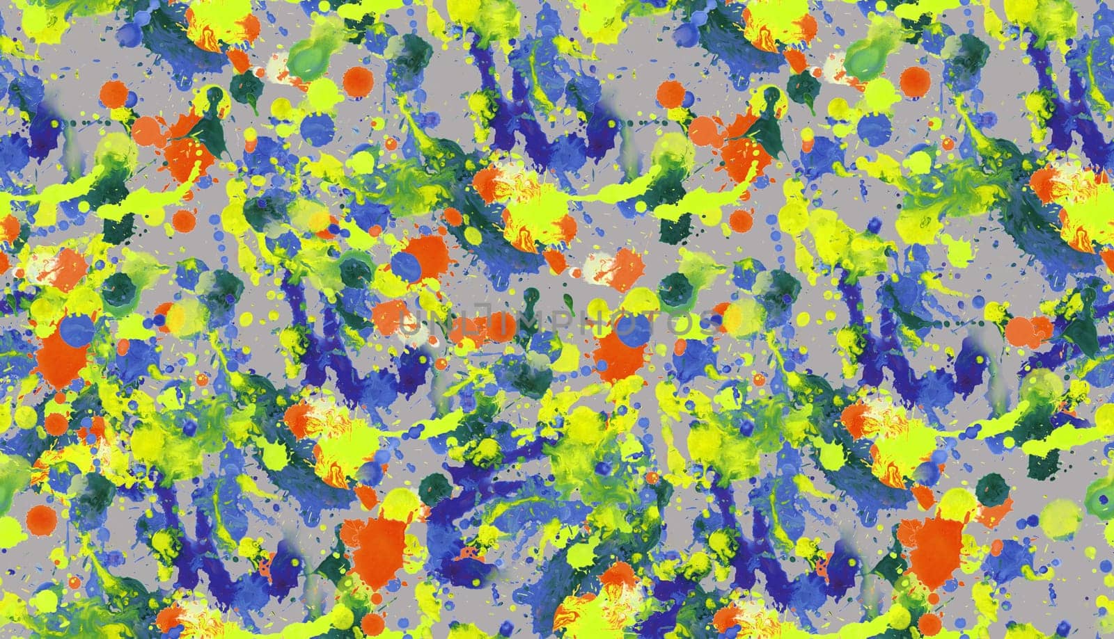 Seamless pattern with abstract creative blots and splashes painted with gouache for paint box design