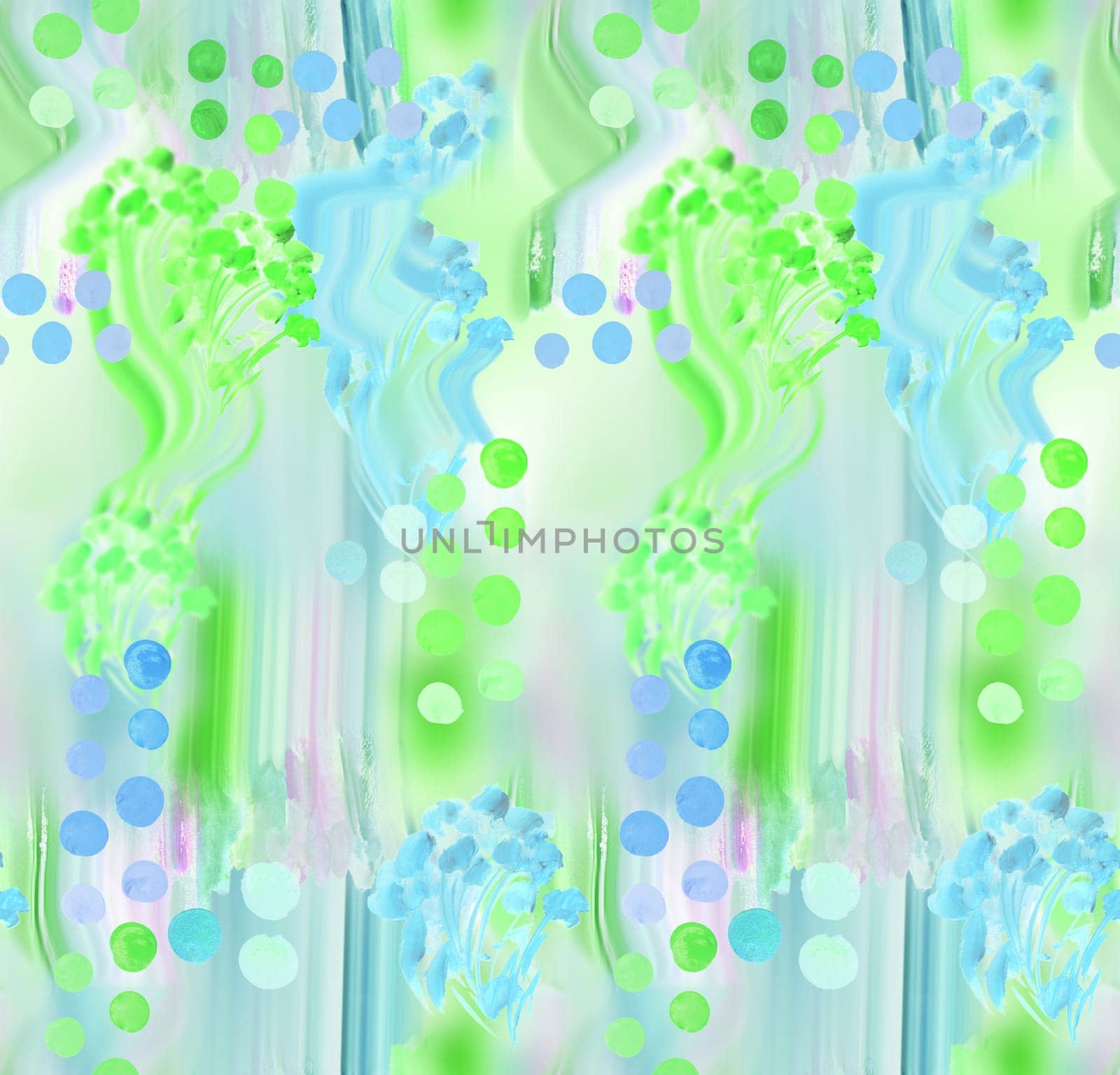 Abstract blurred floral seamless pattern. Bleeding meadow spring flowers. Watercolor paints texture. Trendy botanical design.
