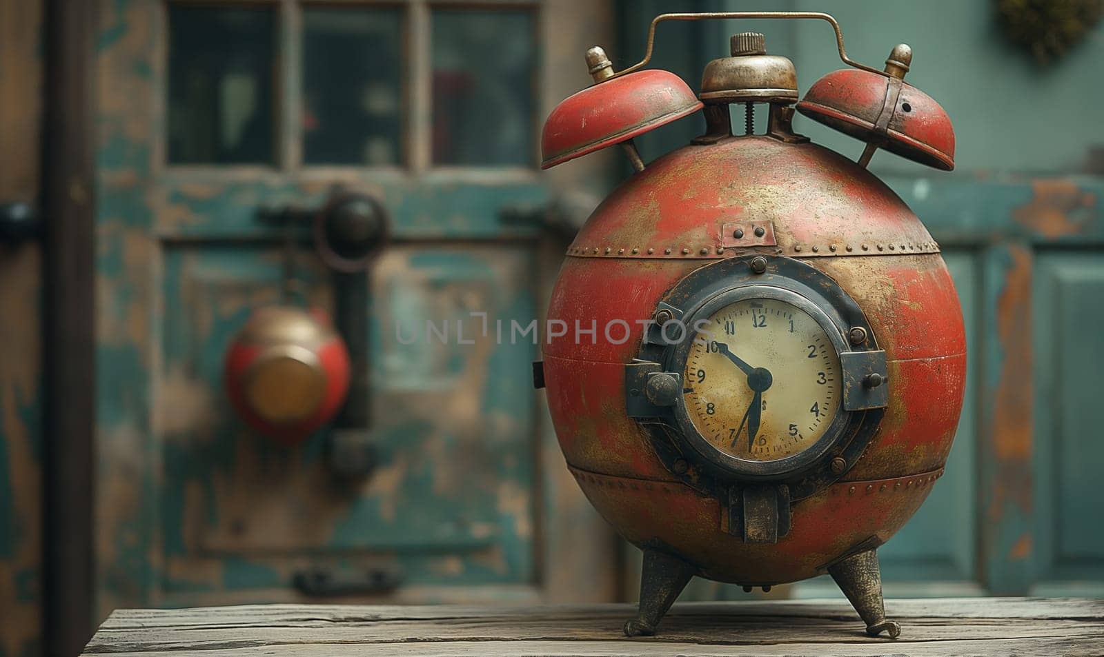 A retro alarm clock design highlights the passage of time. Selective focus.