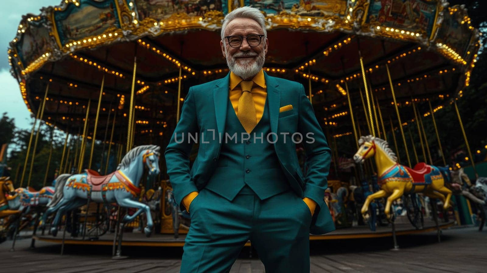 Senior Joy: relishing ride thrill, vintage excitement, amusement park fun, invigorating rush, vibrant energy, youthful pleasure, nostalgic adventure, exhilaration moment, timeless amusement