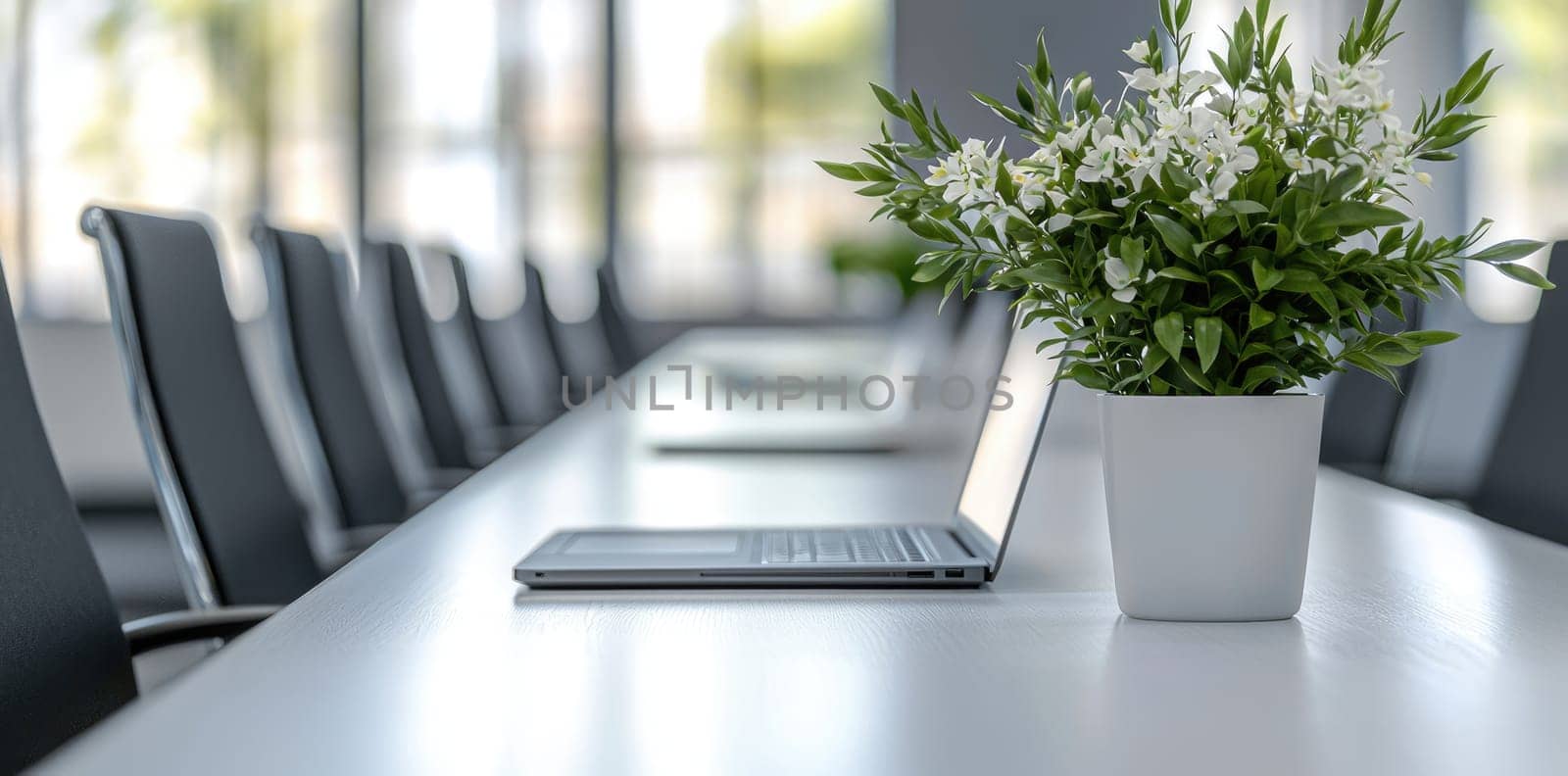 Spacious workspace: bright interior, greenery touch, blank text area, functional layout, peaceful ambiance, natural light, modern aesthetic, serene atmosphere, professional tone, inviting atmosphere