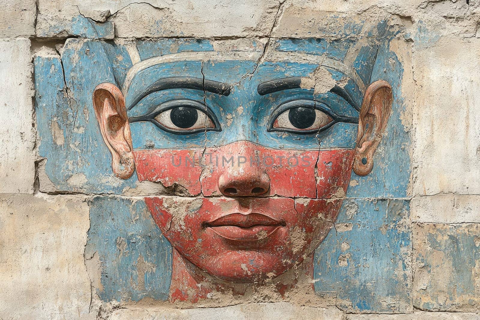 Ancient Egyptian mural: divine figure, pharaoh imagery, sacred artwork, royal icon, historical depiction, religious art, cultural heritage, hieroglyphic style, symbolic representation, regal painting