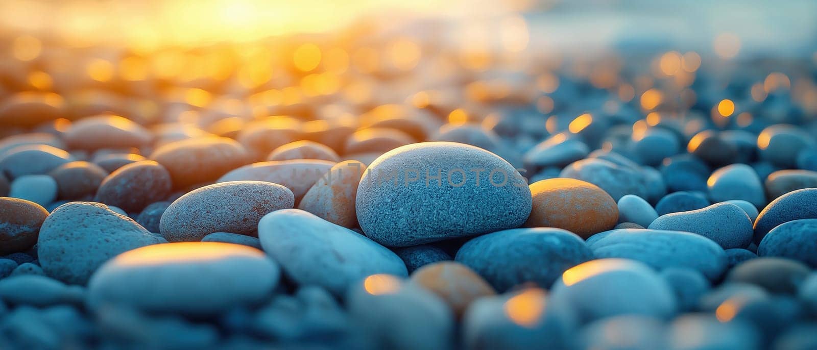Colorful stone beach on seashore. Selective focus.