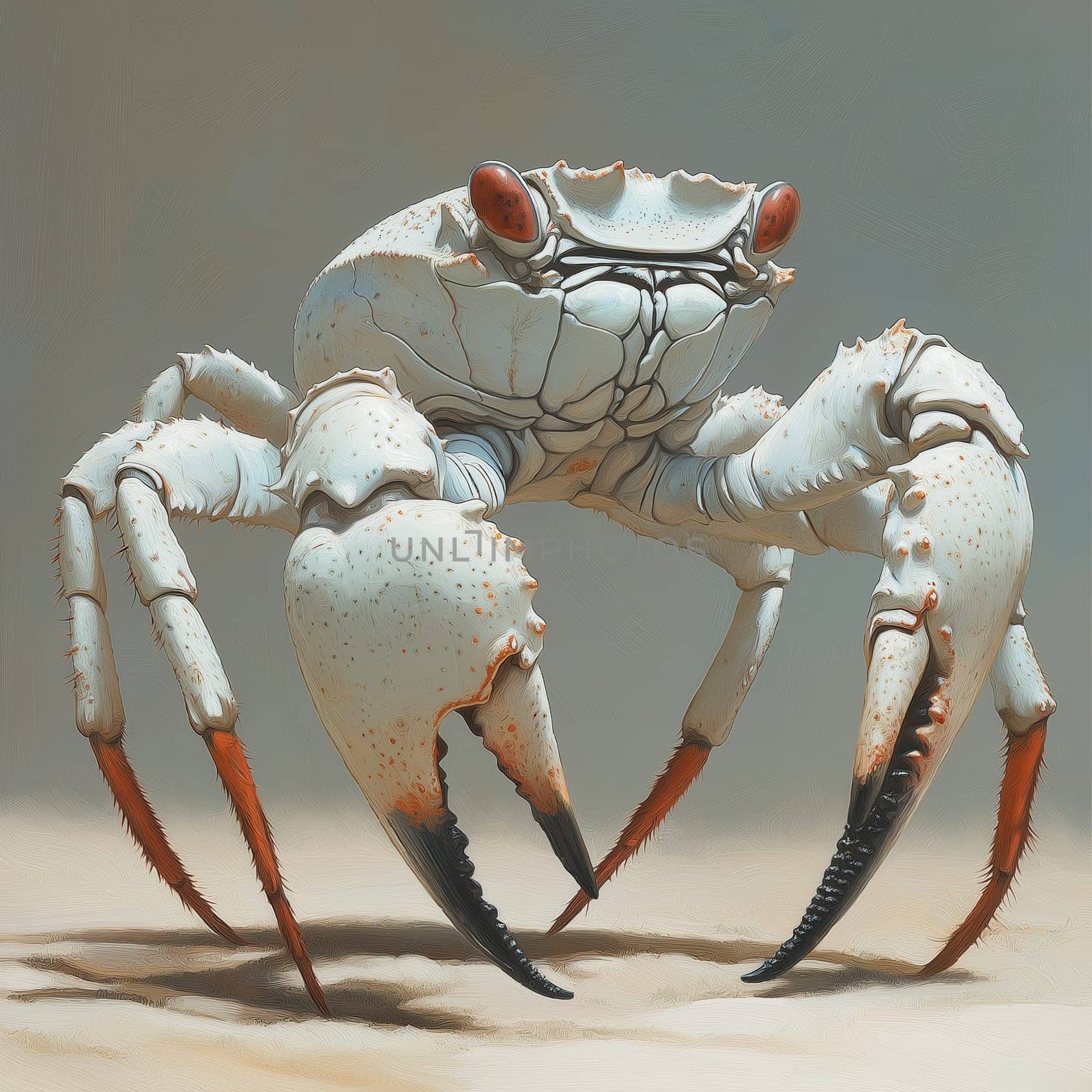 A funny white crab on an abstract background. Selective focus.
