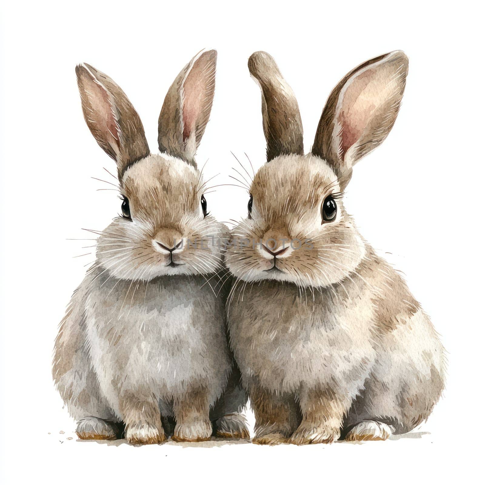 Playful watercolor rabbits with soft fur and expressive eyes, perfect for adding charm to any design. Their adorable features evoke joy and warmth.