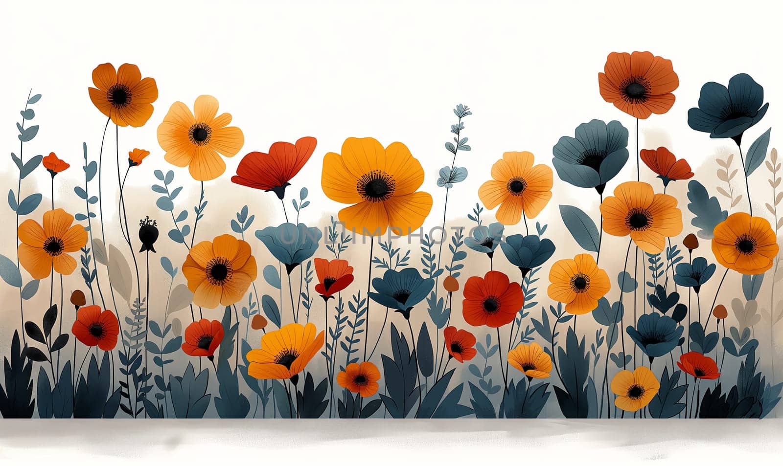 Illustration of flowers on a white background. Selective focus.