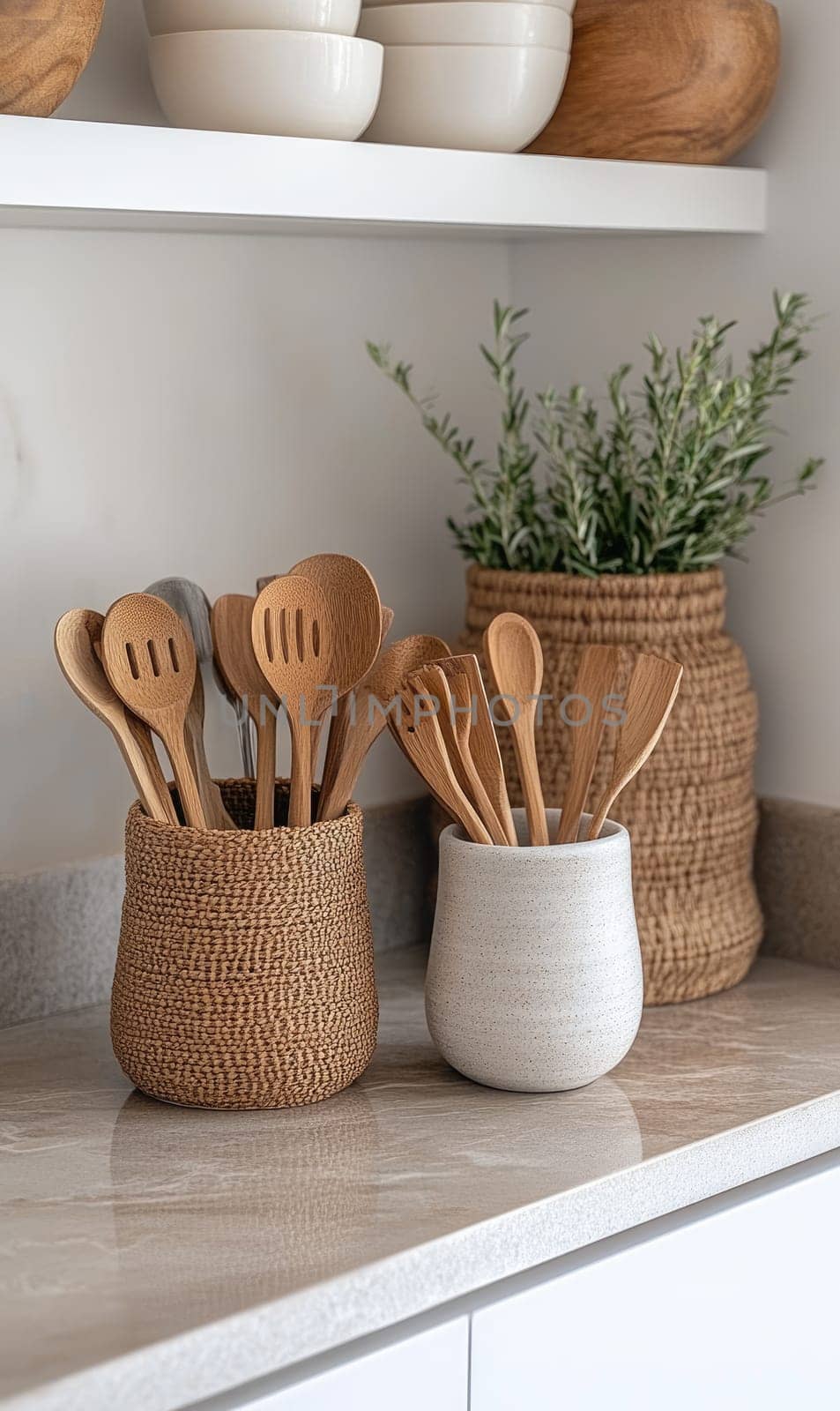 Eco-friendly tools: essential wooden utensils designed for sustainable kitchens, inviting and green culinary space that highlights importance of reducing plastic waste, embracing natural alternatives