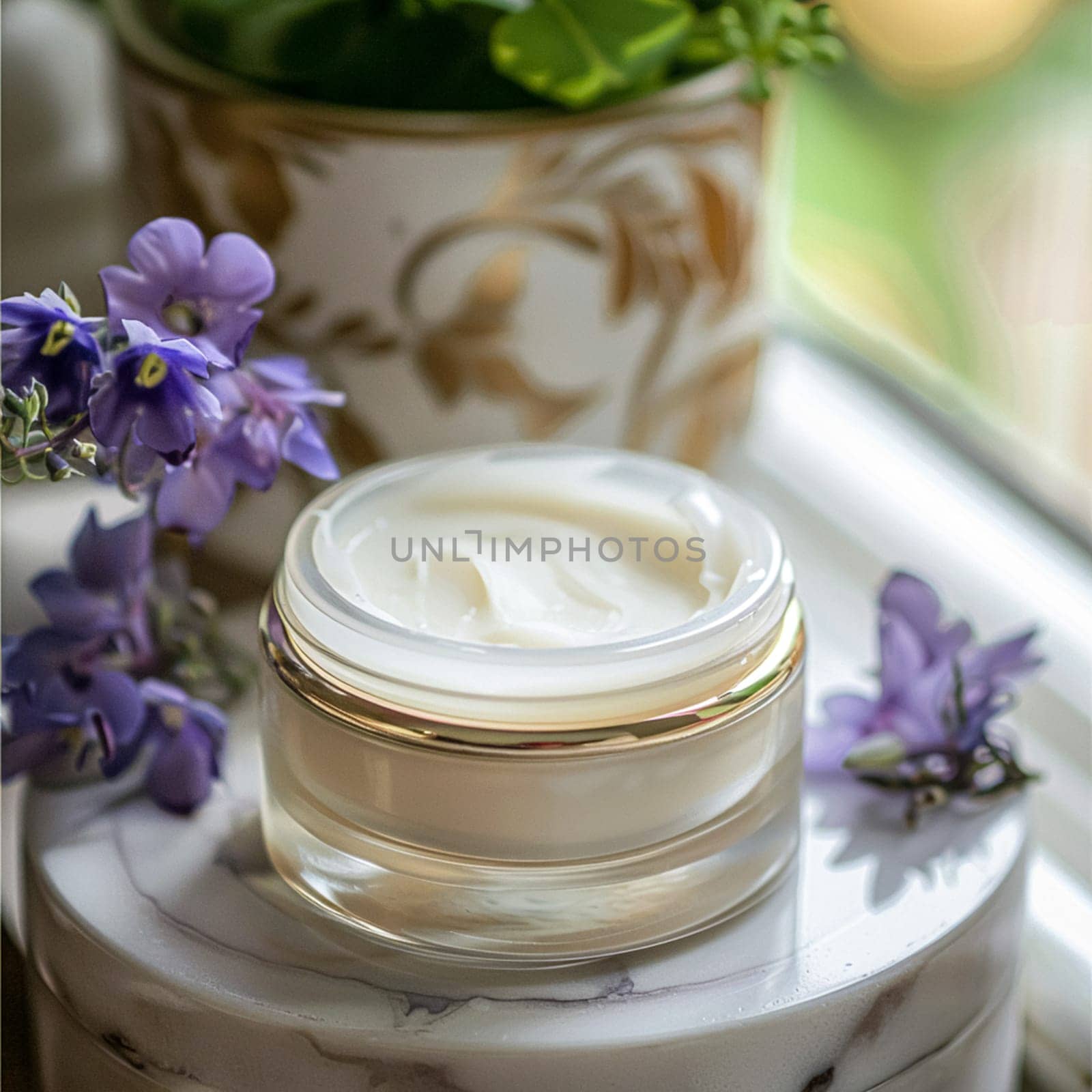 Cosmetic cream in a glass jar. Skin care concept. Background for beauty products