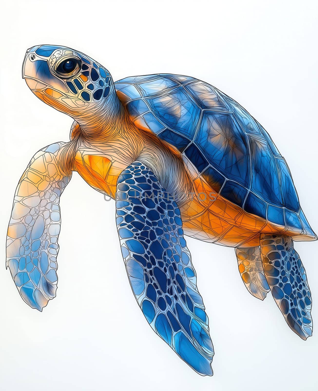 Colorful turtle on white background. Selective focus.