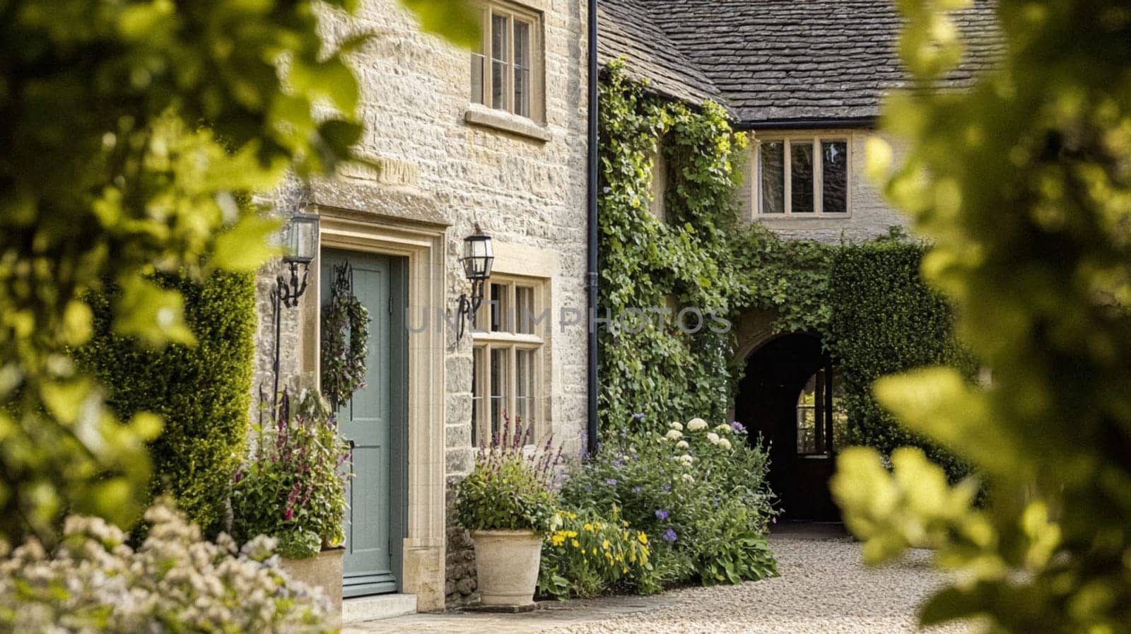 Cotswolds cottage and garden in the English countryside style, modern architecture and design idea