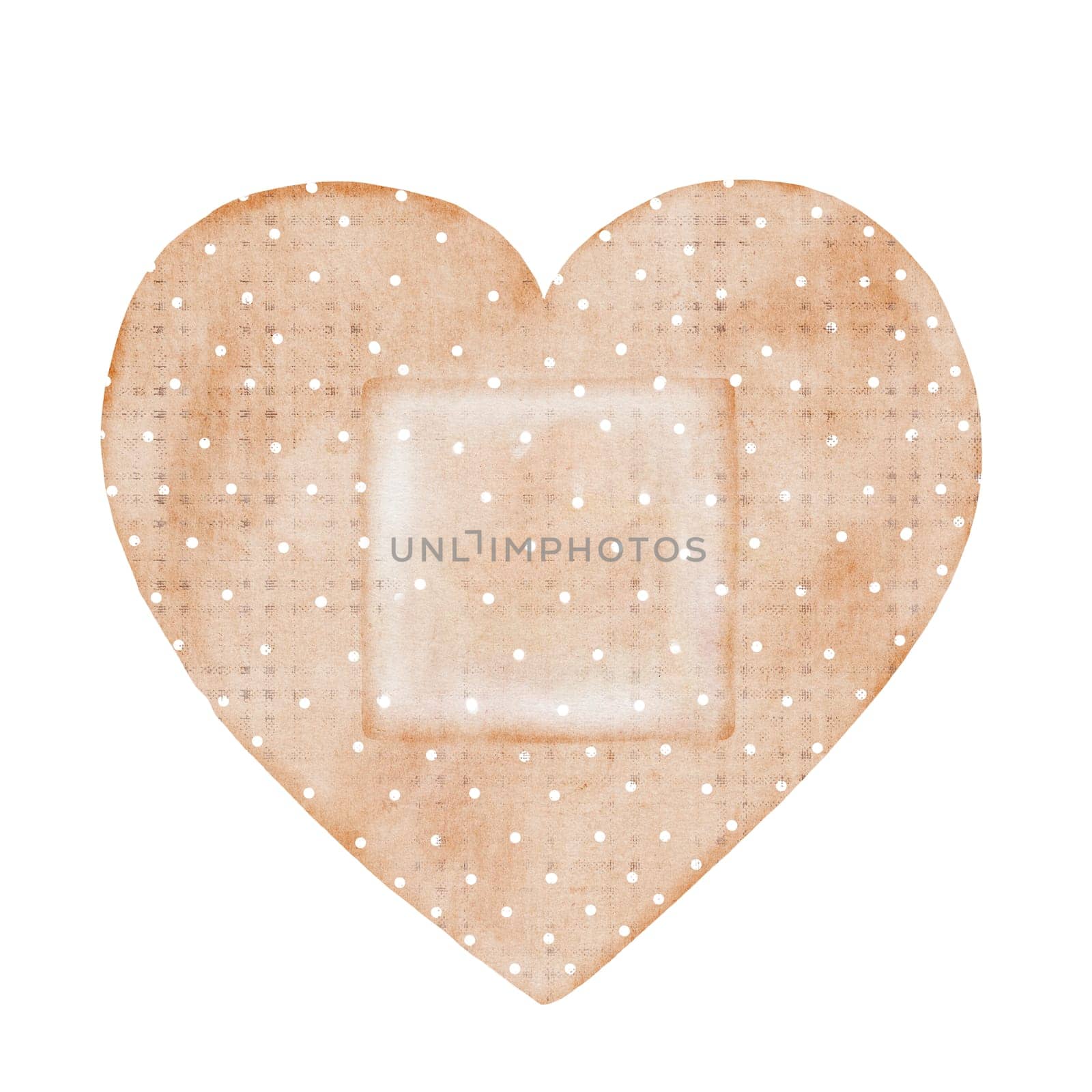 Adhesive plaster watercolor. Hand drawn protective patch in the form of a heart. Medical bandage beige. Clip art first aid for cuts. For posters, stickers and blog design. High quality illustration