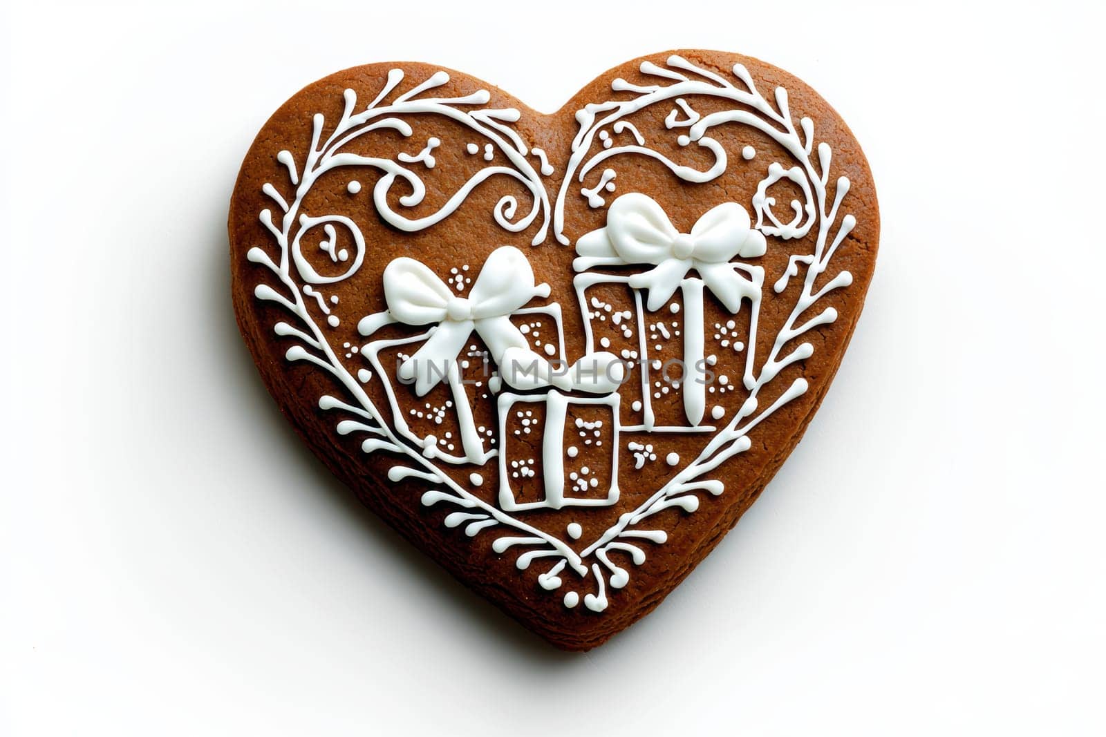 A beautifully decorated heartshaped gingerbread cookie featuring intricate icing designs that are absolutely stunning