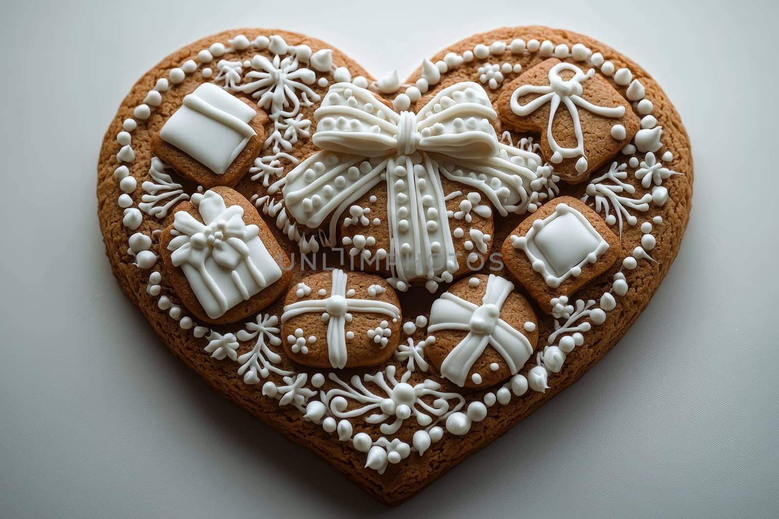 A heartshaped gingerbread cookie decorated with festive icing and designs that will delight anyone