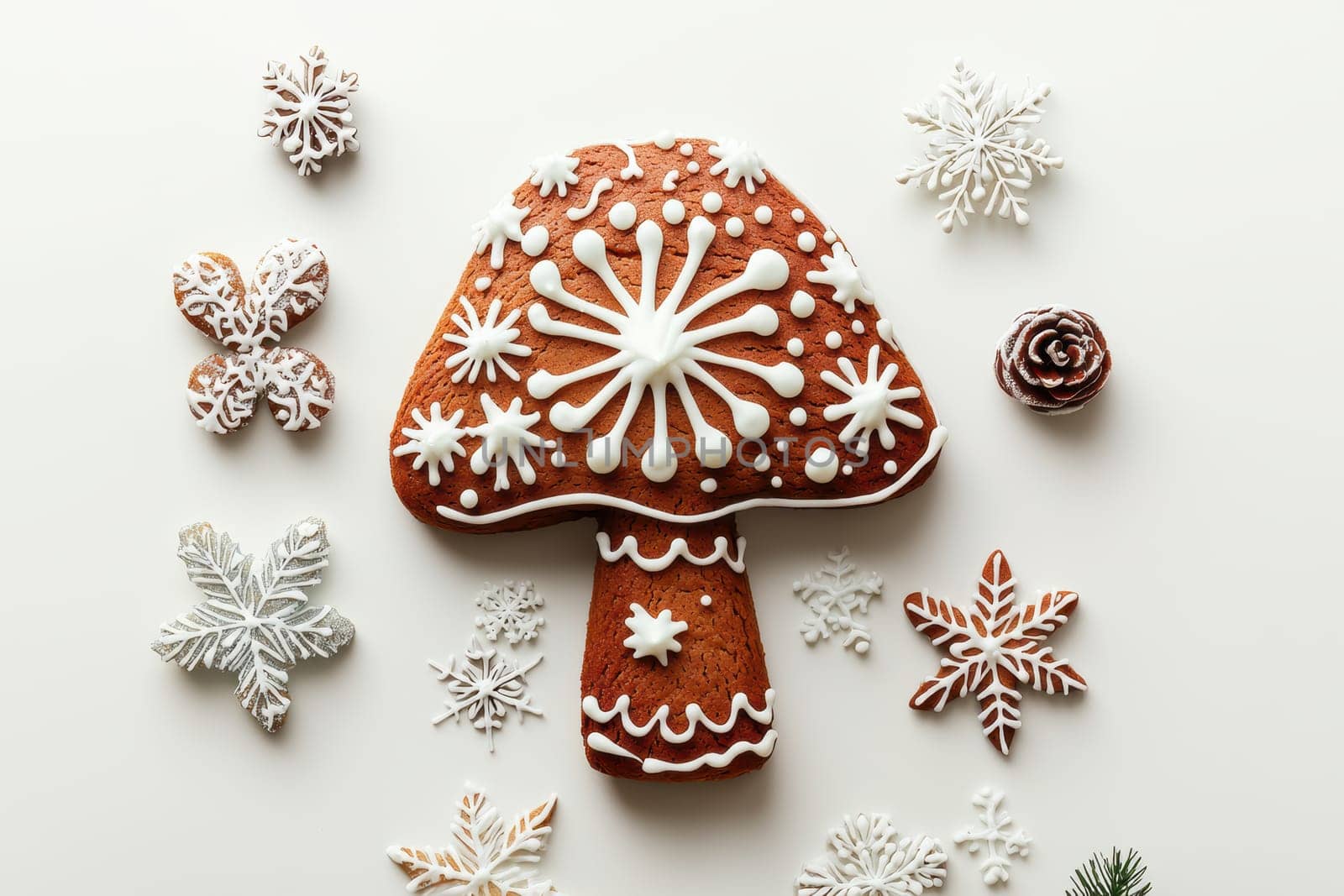 Delightful gingerbread mushrooms and beautiful snowflakes, which are perfect for festive holiday baking fun