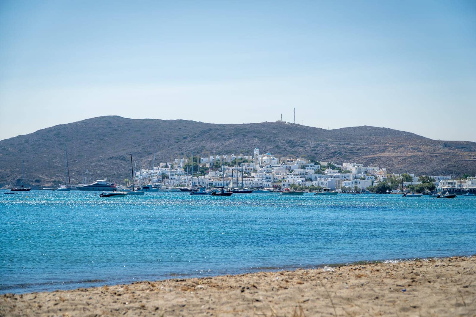 Panoramic view of Adamantas Fenerbahce, Milos, from Papikinou beach