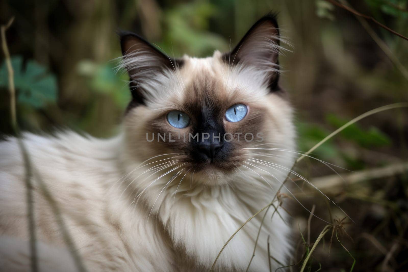 Portrait of a cute cat looking away. Balinese cat