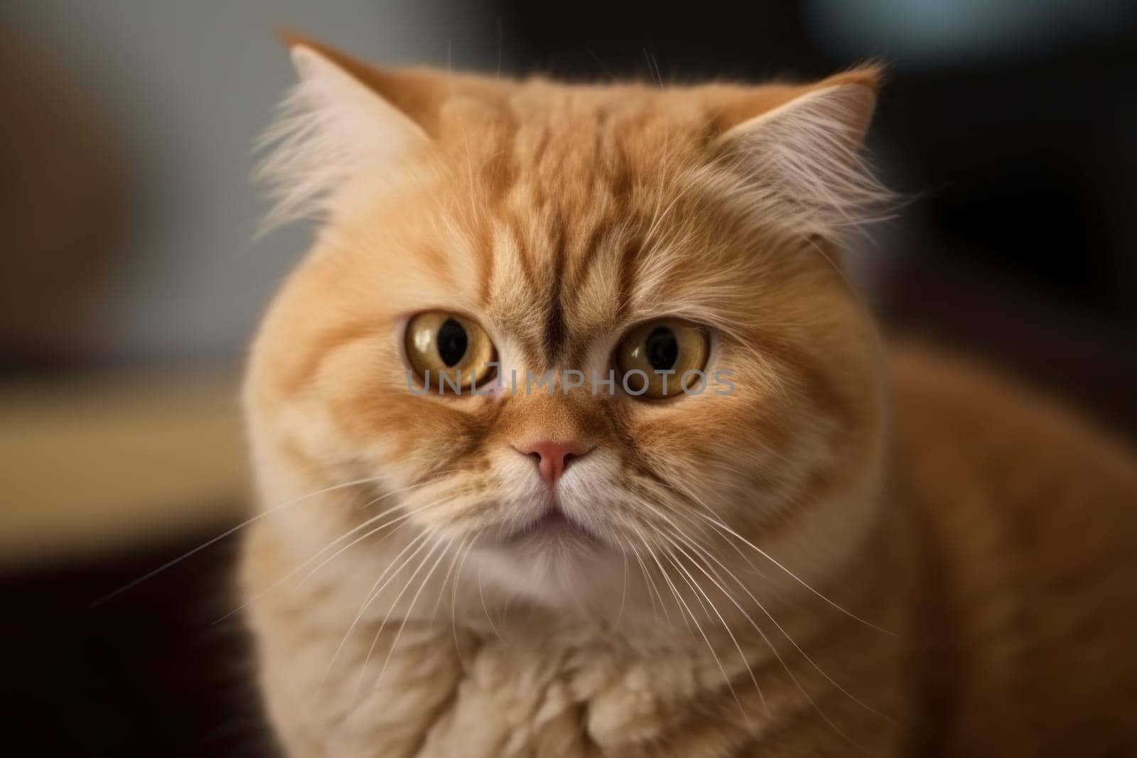 Portrait of a cute cat looking away. Highland fold cat breed